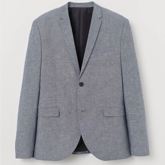 H&M Men's Gray Skinny Fit Linen-Blend Blazer - Size 36R - Picture 1 of 13